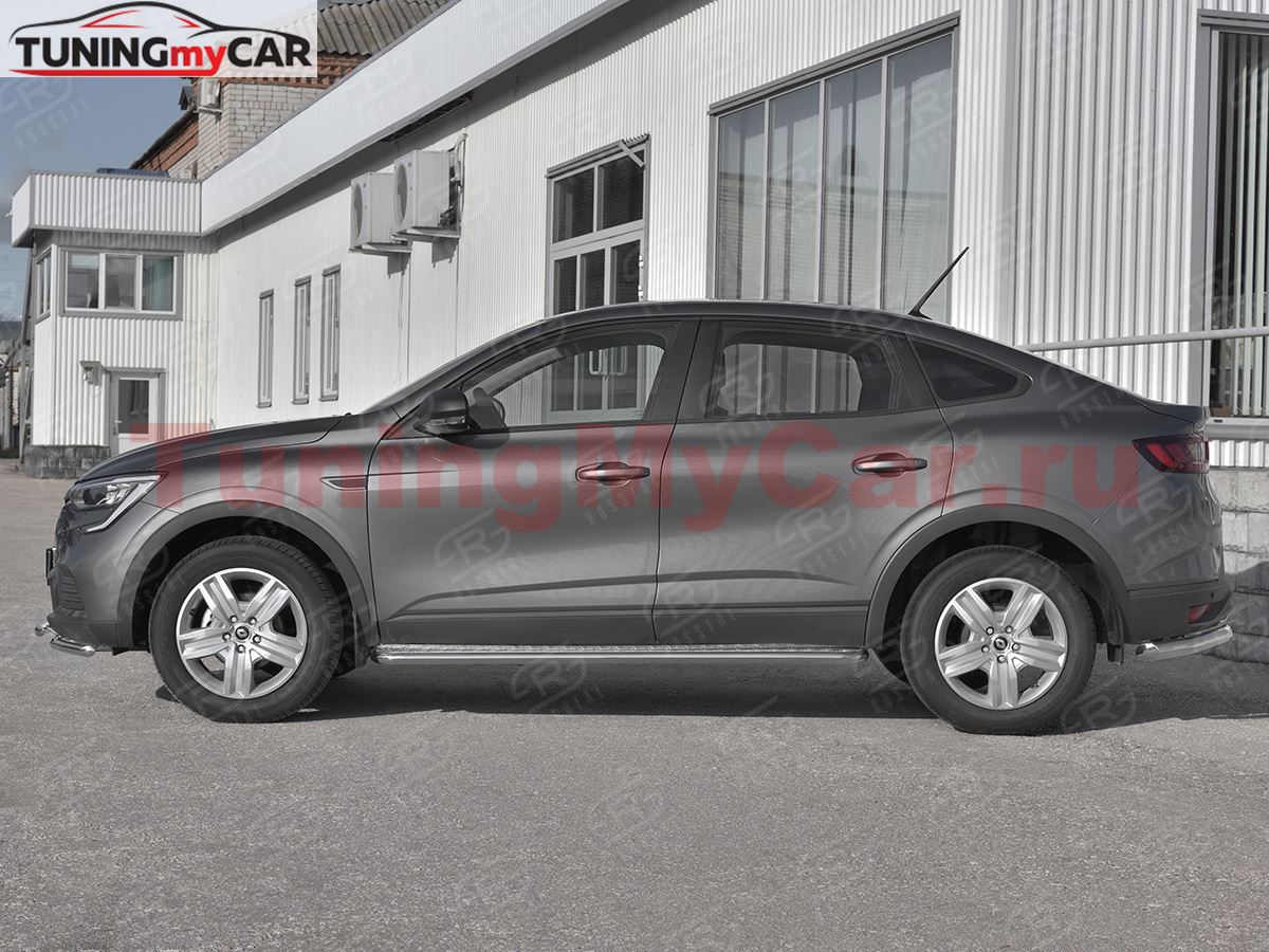 Пороги труба d42 с листом (Лист алюм, проф. нерж) (вариант 1) для Renault Arkana 2019-