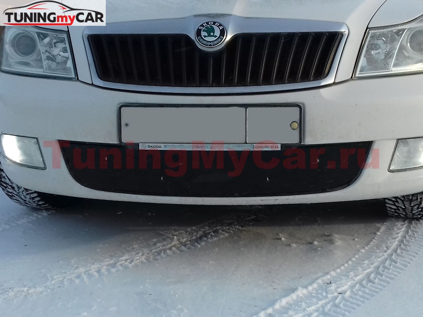 Зимняя заглушка решетки переднего бампера Skoda Octavia A5 2008-2013 2 поколение рестайлинг