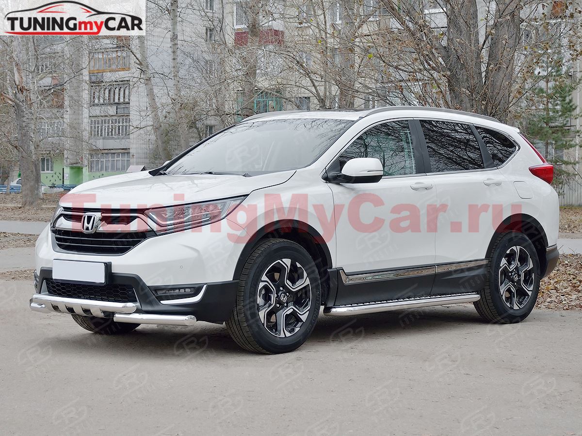 Защита переднего бампера d63 дуга-d63 Уголки+клыки для Honda CR-V 2017-2020