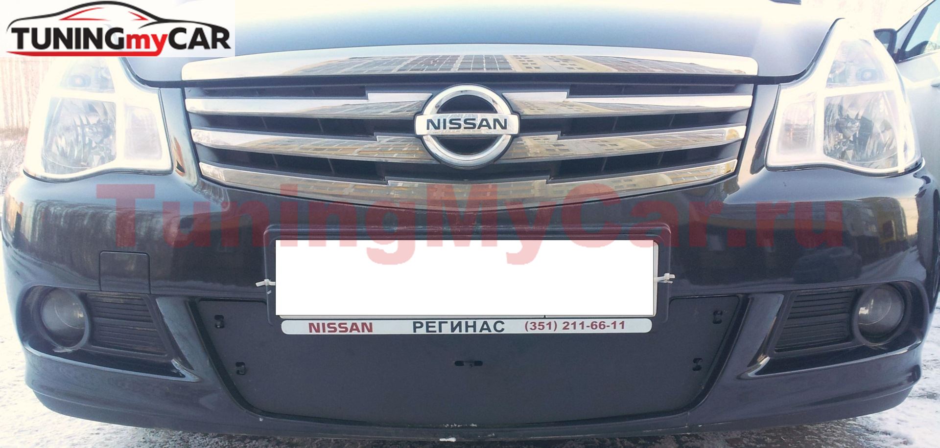 Зимняя заглушка решетки переднего бампера Nissan Almera 2014-