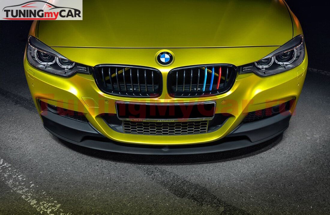Сплиттер переднего М-бампера для BMW 3-series. Черный матовый