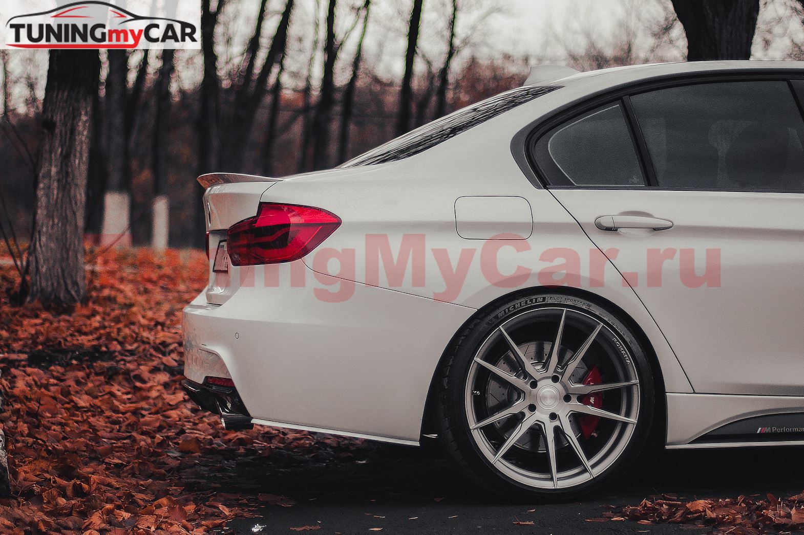 Накладки под задний бампер (мини-лезвия) для BMW 3-series (F30) Черный матовый