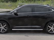 Пороги труба d42 с листом (Лист алюм, проф. нерж) (вариант 1) для Haval F7X 1.5 4WD 2019-2022 