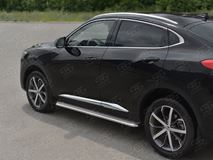 Пороги труба d42 с листом (Лист нерж, проф. нерж) (вариант 3) для Haval F7X 1.5 4WD 2019-2022 