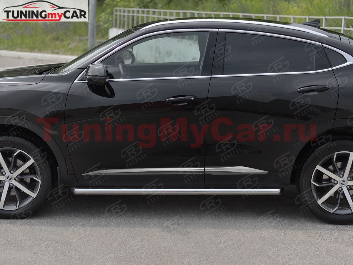 Пороги труба d63 (вариант 1) для Haval F7X 1.5 4WD 2019-2022