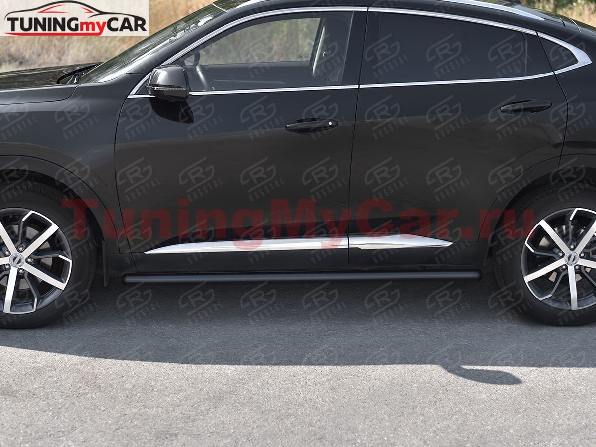 Пороги труба d63 (вариант 2) black для Haval F7X 1.5 4WD 2019-2022