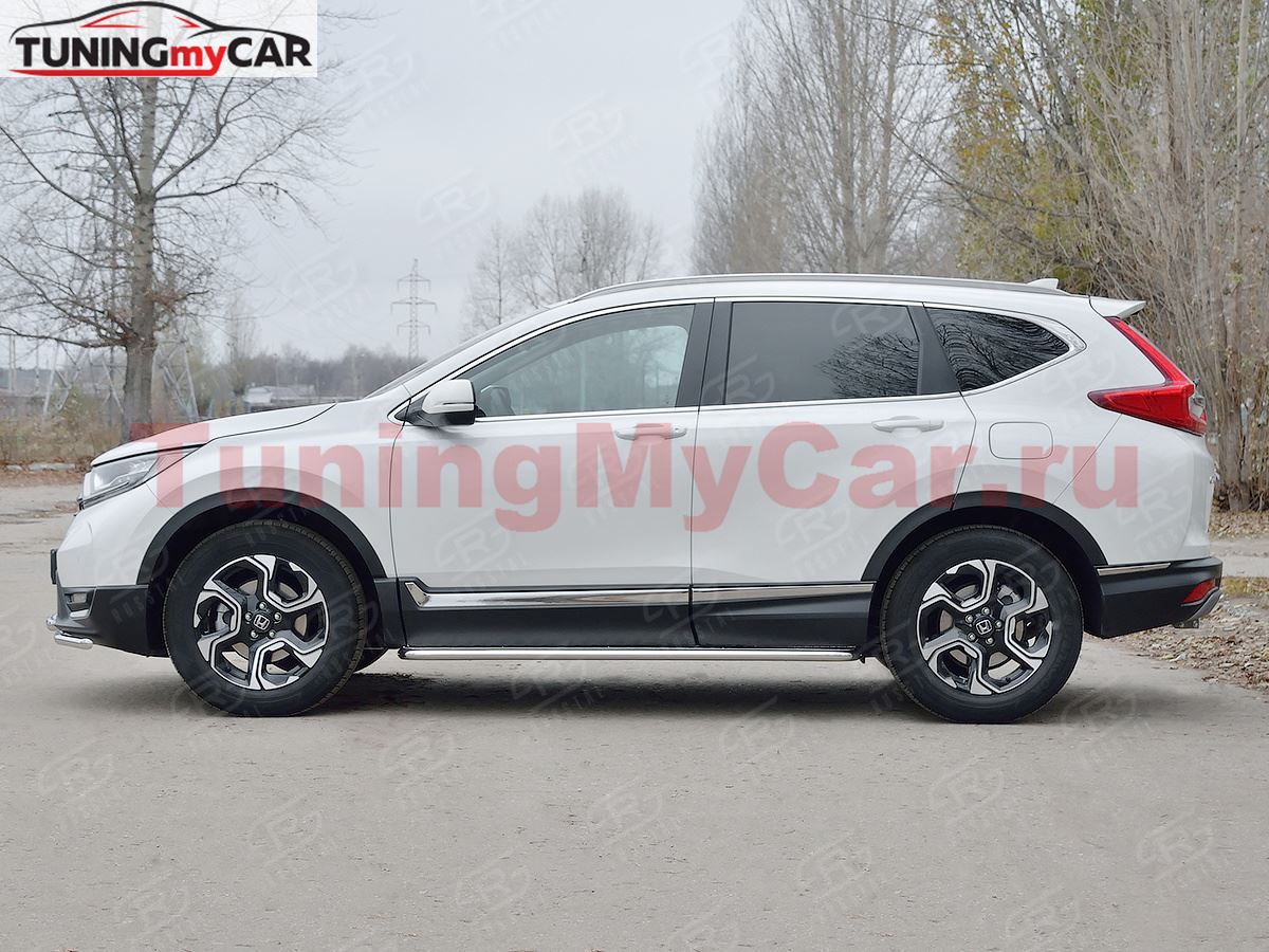 Пороги труба d42 с листом (Лист алюм, проф.сталь) (вариант 2) для HONDA CR-V 2017-2020