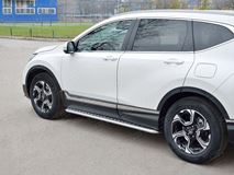  Пороги труба d42 с листом (Лист алюм, проф.сталь) (вариант 2) для HONDA CR-V 2017-2020