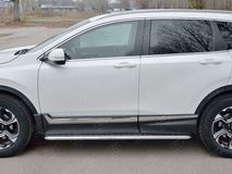  Пороги труба d42 с листом (Лист алюм, проф.сталь) (вариант 2) для HONDA CR-V 2017-2020