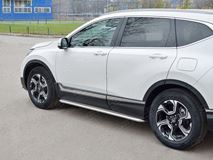  Пороги труба d42 с листом (Лист нерж, проф. нерж) (вариант 3) для HONDA CR-V 2017-2020