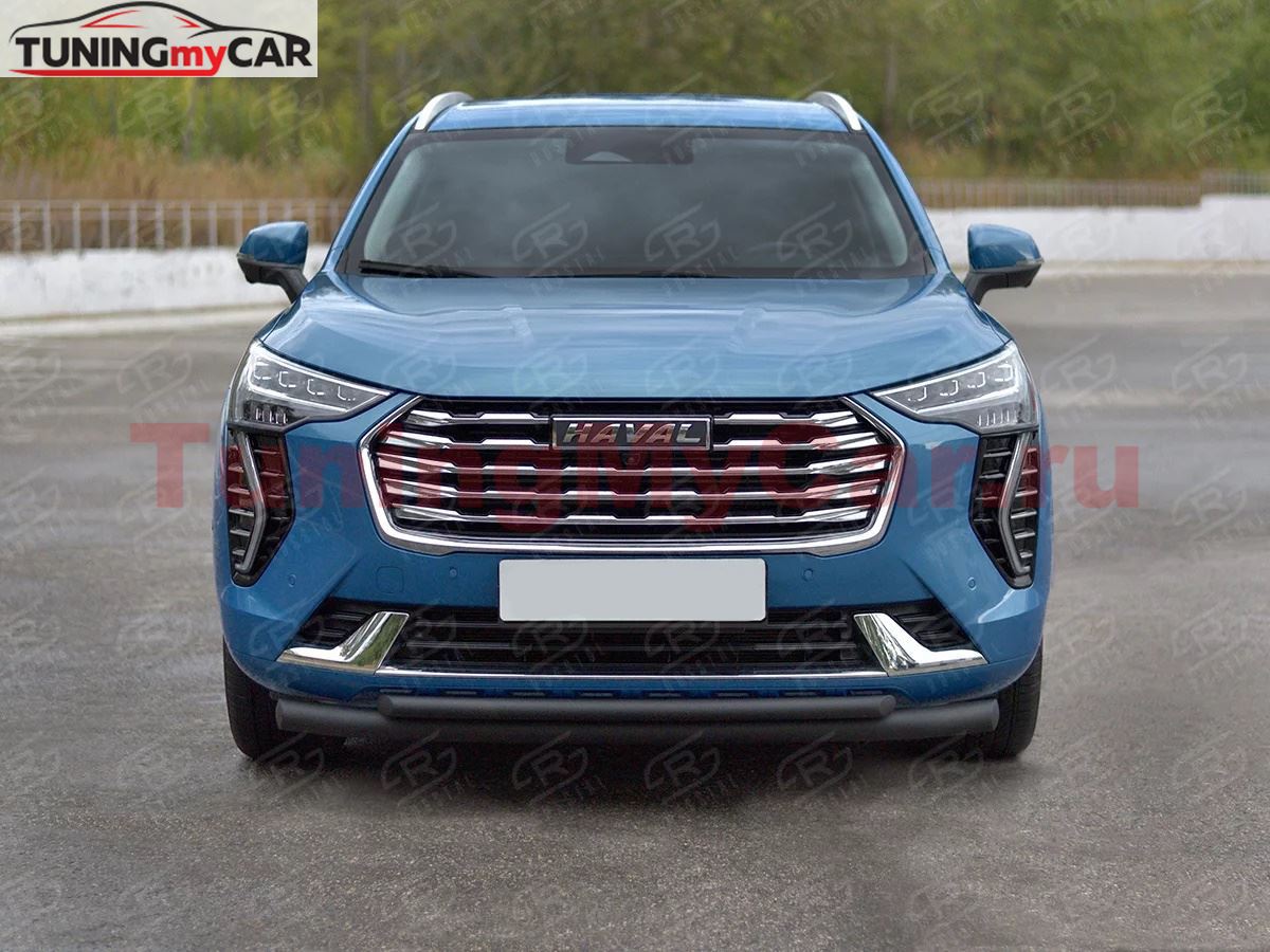 Защита переднего бампера d63 секции-d42 дуга black (кроме COMFORT) для Haval Jolion 1.5 2WD 2021-