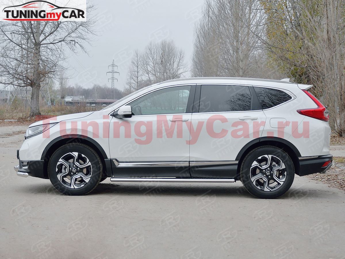 Пороги труба 120х60 овал с проступью для HONDA CR-V 2017-2020