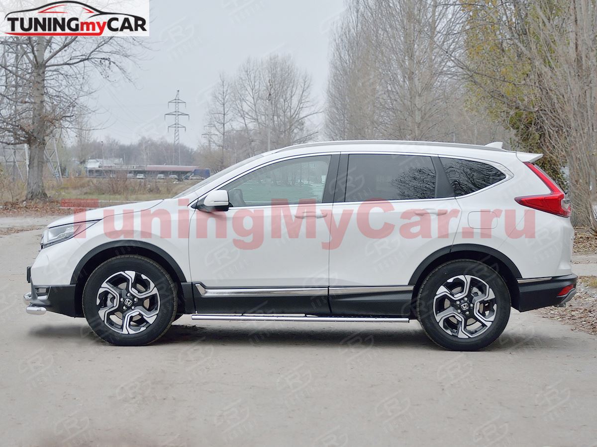 Пороги труба 75х42 овал с проступью для HONDA CR-V 2017-2020