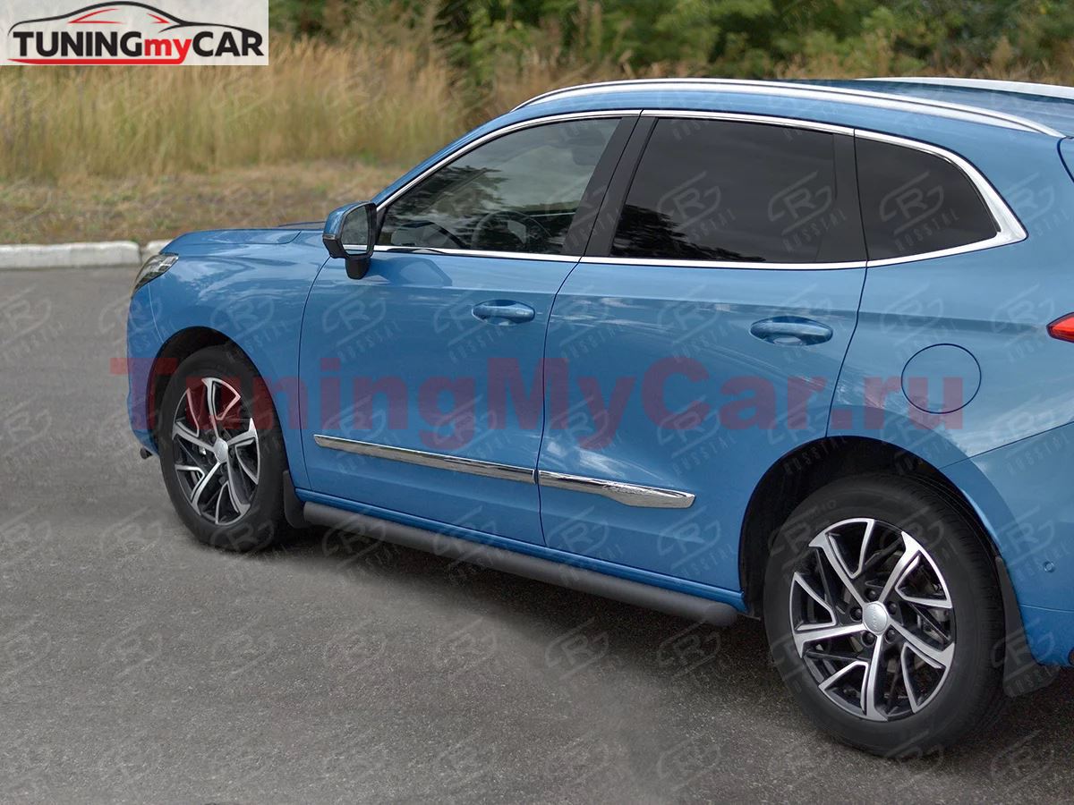 Пороги труба d63 (вариант 1) black для Haval Jolion 1.5 2WD 2021-
