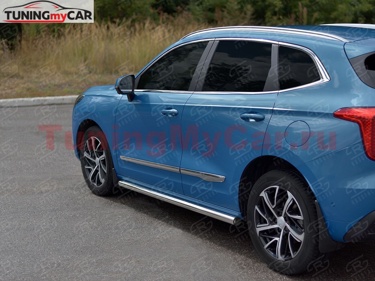 Пороги труба d63 (вариант 3) для Haval Jolion 1.5 2WD 2021-