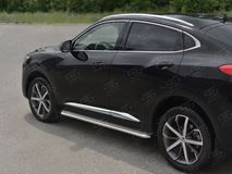Пороги труба d42 с листом (Лист нерж, проф. нерж) (вариант 3) для Haval F7X 4WD 2022- 