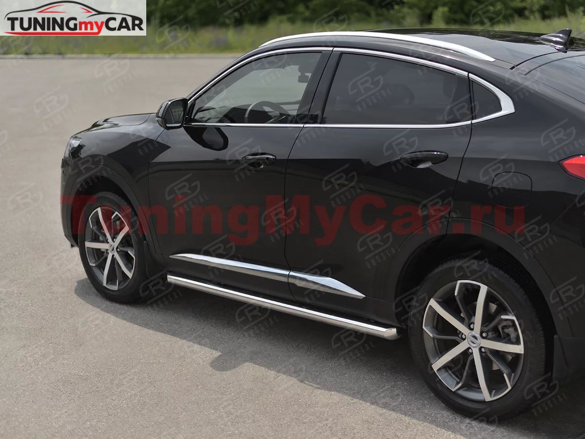 Пороги труба d63 (вариант 1) для Haval F7X 4WD 2022-