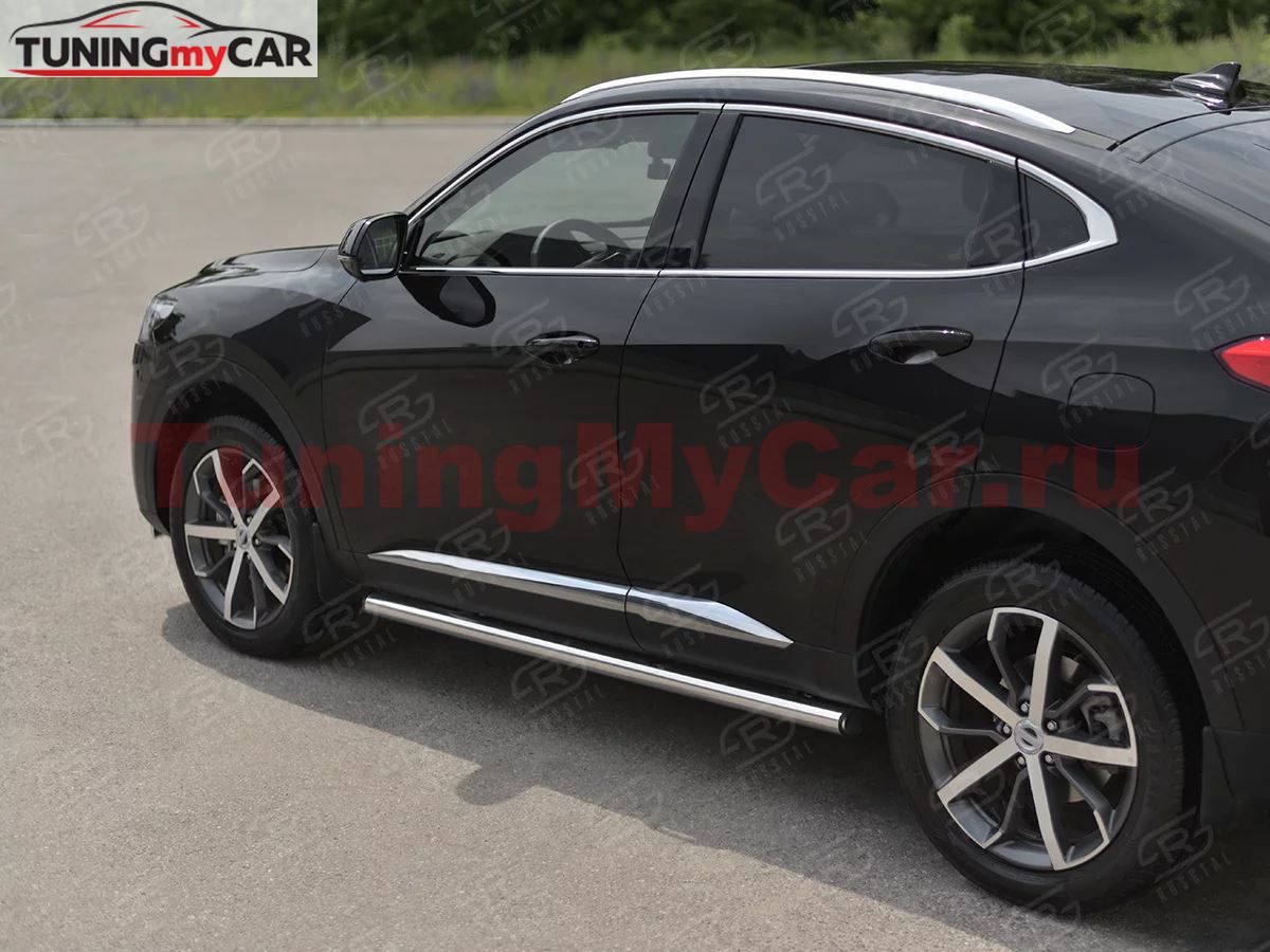 Пороги труба d63 (вариант 2) для Haval F7X 4WD 2022-