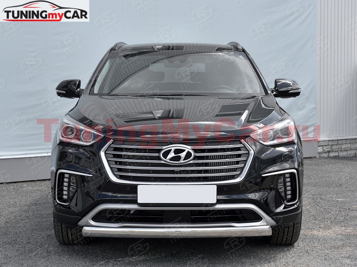 Защита переднего бампера d75х42 дуга для Hyundai Santa FE GRAND 2016-2018