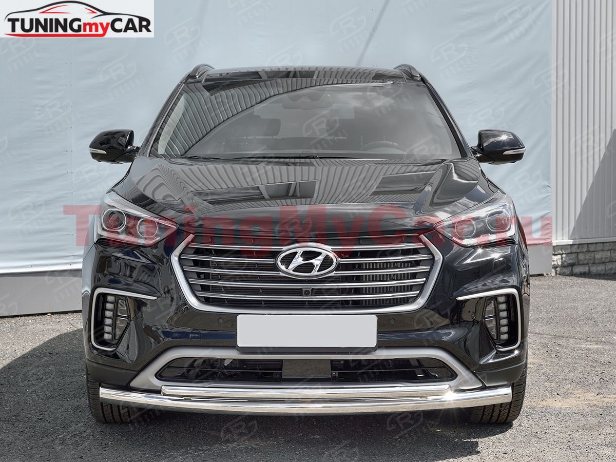 Защита переднего бампера d63 дуга-d42 дуга для Hyundai Santa FE GRAND 2016-2018