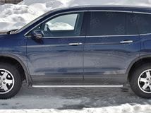 Пороги труба d42 с листом (лист алюм, проф. нерж) (вариант 2) для HONDA  PILOT 2016-2018