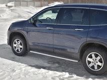 Пороги труба d42 с листом (лист алюм, проф. нерж) (вариант 2) для HONDA  PILOT 2016-2018