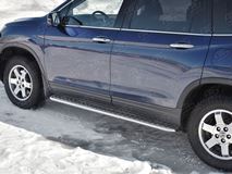 Пороги труба d42 с листом (лист алюм, проф. нерж) (вариант 2) для HONDA  PILOT 2016-2018