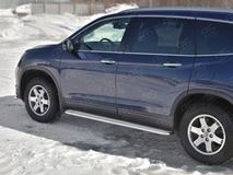 Пороги труба d42 с листом (лист алюм, проф. нерж) (вариант 3) для HONDA  PILOT 2016-2018
