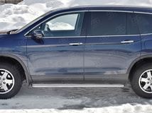 Пороги труба d42 с листом (лист алюм, проф. нерж) (вариант 3) для HONDA  PILOT 2016-2018