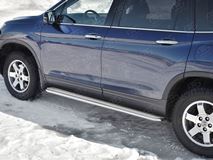 Пороги труба d42 с листом (лист алюм, проф. нерж) (вариант 3) для HONDA  PILOT 2016-2018